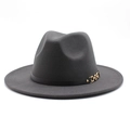 Detail of dark grey wool felt hat featuring a black leather band and golden buckle - M (56-58cm) / Dark Gray