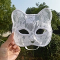 Witte kanten kattenmasker met rozenpatronen voor Halloween en carnavalsfeesten - Wit