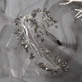 Silver bridal headband featuring gray faceted crystals and delicate woven leaf details - Crystal Headband-Silver