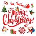 Flache Weihnachts-Wandaufkleber-Set mit Merry Christmas Text, Weihnachtsmann und Rentier - PH-SD1069 Weihnachtsset