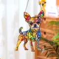 Colorful geometric chihuahua acrylic suncatcher with silver hanging chain for wall decor - Chihuahua-OPP Bag