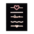 Close-up of 5-piece rose gold watch band charms with pink and white rhinestones - D3027 LOVE/Pink Zircon Heart Set 17