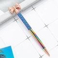 Purple glitter liquid metal ballpoint pen with rose gold bow and rainbow gradient finish - Electroplated Gradient