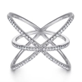 925 silver criss-cross ring with white zircon stones and pave setting for women - TL-261