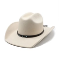 Cream wool jazz hat with 9cm wide brim and brown leather strap with turquoise studs - M (56-58cm) / Beige (With Black Leather Band)
