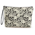 Portable canvas makeup bag with black and white skull and floral pattern print - Black and White Skull Pattern (Style 2)