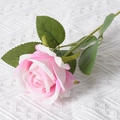 Pink and white gradient artificial velvet rose with green leaves and stem for decor - Light Pink (Velvet Version)