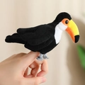 Cute plush toucan finger puppet with vibrant yellow beak and soft black body - Toucan