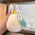 Porte-clés en peluche poire bicolore blanc et vert menthe avec étiquette créative - Poire Blanche Pas de Pression