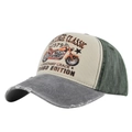Detail of vintage motorcycle baseball cap showing distressed cotton and embroidery - Gray