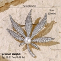 Silver maple leaf brooch with zircons and a white pearl in a refined vintage style - Silver Maple Leaf Pearl (BRS-J442S)