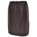 Eleganter Tupfen-Minirock mit elastischem Bund und schwarzer Spitze in Schwarz-Weiß - S / Kaffeebraun