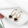Gouden hartring oorbellen van roestvrij staal met zwart emaille voor dames - Hart Hanger Oorbellen (ER-207)