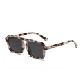 Retro square sunglasses with light tortoiseshell frame and flat double bridge design - White Tortoise Grey Lens C7
