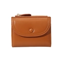 Cartera corta minimalista de cuero marrón con botón a presión y cremallera dorada - Marrón