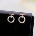 Minimalist S925 rose gold round hoop earrings with micro-pave zircons and bead detail - Rose Gold
