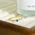 Minimalist 18K gold plated thin ring featuring a round green gemstone inlay - May - Green (Emerald)