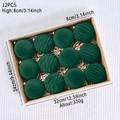 12-pack of 8cm dark green flocked Christmas ball ornaments in a brown gift box set - 8cm/12Pcs / Dark Green