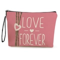 Roze PU-make-uptas met LOVE FOREVER-print en zwart polsbandje voor vrouwen - Roze LOVE FOREVER / 17*25cm (Linnen) met Riem