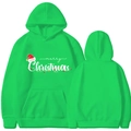 Bright green Christmas hoodie with Merry Christmas graphic print, front and back view - Fruit Green