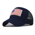 Detalle del bordado de la bandera americana en gorra de béisbol de algodón azul - Ajustable / Bandera de EE. UU. Azul Marino