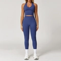 Ensemble de sport sans couture avec legging côtelé à taille haute bleu foncé mat - S / Haut Et Bas / Ensemble deux pièces (Soutien-gorge + Pantalon) / Violet Marbré