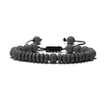 Adjustable lava stone beaded bracelet with dark grey disk accents and woven cord - Woven Style / Gray