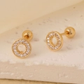 Minimalist gold hoop earrings with zircon pavé inlay and screw back closure on stone - Gold Circular Ring Shape