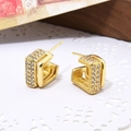 Minimalist gold-plated C-shaped earrings with sparkling cubic zirconia on lace background - Square Pave Zirconia