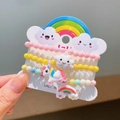 Three-piece colorful acrylic bead bracelet set with unicorn, rainbow, and cloud charms - 5# Rainbow