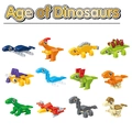 Macro display of twelve colorful dinosaur building block models on a white background - 12-Piece Dinosaur Building Block Egg Set