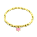 Detail of 4mm gold beaded bracelet featuring a pink enamel heart pendant on white background - Gold Pink