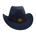 Kids navy wool felt jazz hat with brown leather belt and vintage star buckle - One Size / Navy Blue