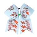 Detail of light blue Christmas bow hair tie with festive sock and holly berry patterns - 4# Blue Christmas Stocking