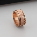 Rose gold stainless steel spinner ring with engraved characters and geometric borders - Style B Rose Gold