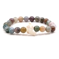 Elastic bracelet with multicolored natural stone beads and a white dolphin charm - India Agate