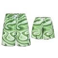 Men's and kids' quick-dry swim trunks set with green swirl marble print and white drawstring - Water Ripple Print / 104