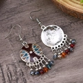 Detail showing bohemian earrings with colorful beads and enameled pattern with size measurements - Colorful Antique Silver (WEH5452)