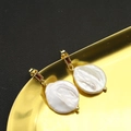 Golden baroque pearl earrings with rectangular red gemstone in 925 silver - White Large-16mm-Red Zirconia