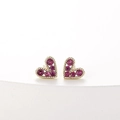 Elegant gold heart stud earrings featuring delicate pink gemstone inlays for women - Rose Red (ES0041)