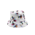 Women's reversible floral print canvas bucket hat with 3D colorful pattern for sun protection - One Size / White Base Colorful Ink Art Print (03)