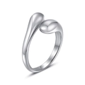 Adjustable irregular stainless steel open ring with glossy silver double-wrap waterdrop design - Teardrop Open Style / Steel