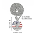 Silver hip hop necklace with American flag eagle pendant and rhinestones on 20in rope chain - Stars Stripes Eagle (469) / Silver