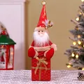 Christmas Santa doll on red gift box base, 45cm height plush holiday tabletop decor - Gift Santa