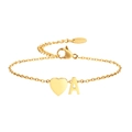 Pulsera de acero inoxidable dorada con un dije de corazón y colgante de la letra A - Letra A