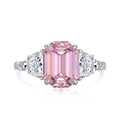 Elegant S925 silver ring featuring a large pink rectangular stone and side triangles - US 5 / Pink Emerald Cut Three Stone Style