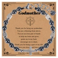 Bracciale Madrina con perle grigie 6mm e croce in acciaio inossidabile su biglietto regalo - Bracciale in Pietra Magnetica