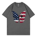 Dark grey t-shirt featuring American flag butterfly and floral print with crew neck - Dark Gray / XS