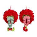 52CM Christmas elf legs wreath ornaments with red fabric and colorful striped stockings - 470 Elf Leg Wreath Style