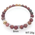 Bracelet œil de tigre marron avec pierres naturelles 8mm et perles plates en argent - Texture de Pierre Jaspe Rouge (KB205858-Z)
